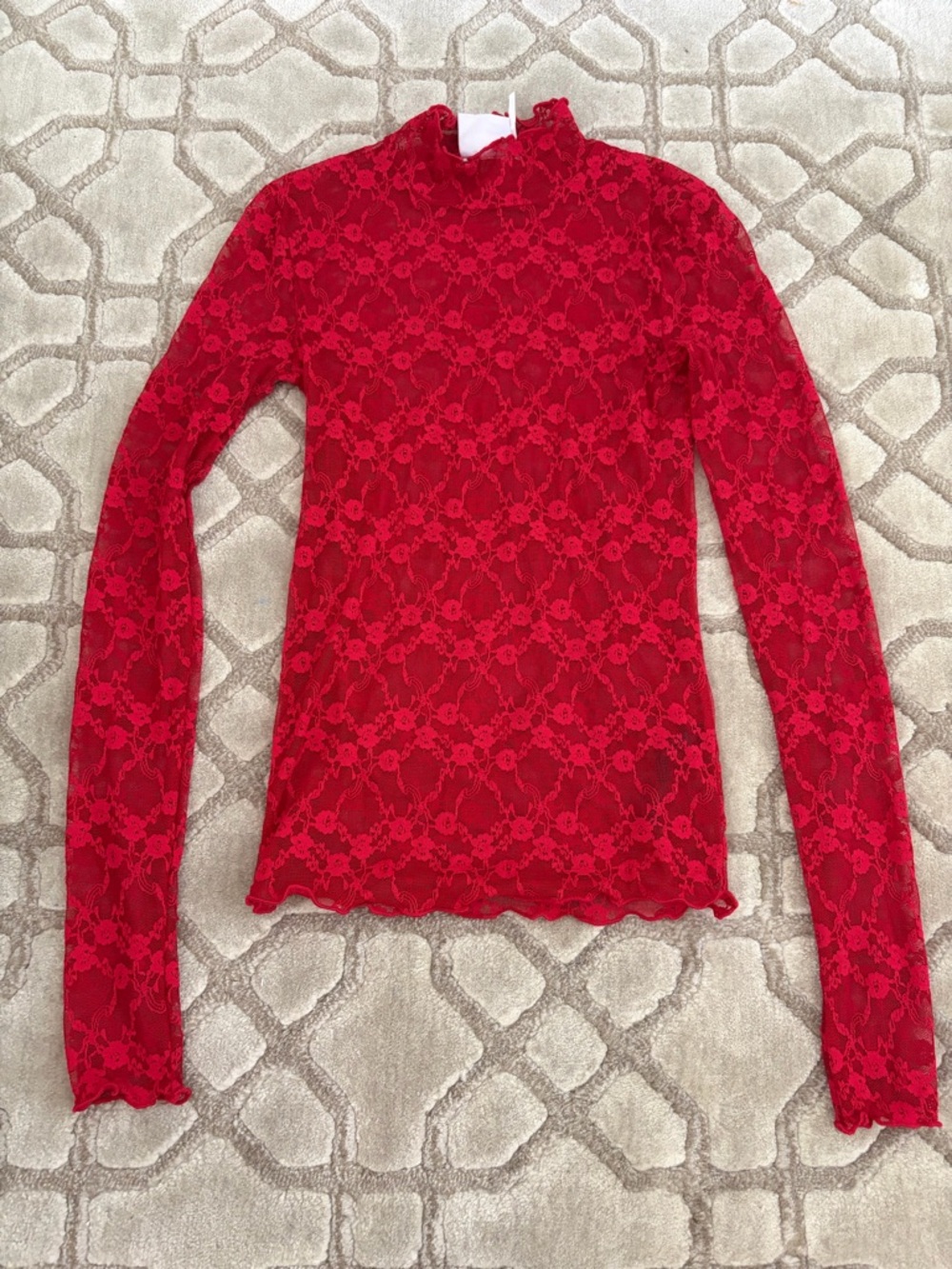 Urban Outfitters Red Lace Long Sleeve Mock Neck Top